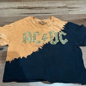 Bleached black crop t shirt AC/DC